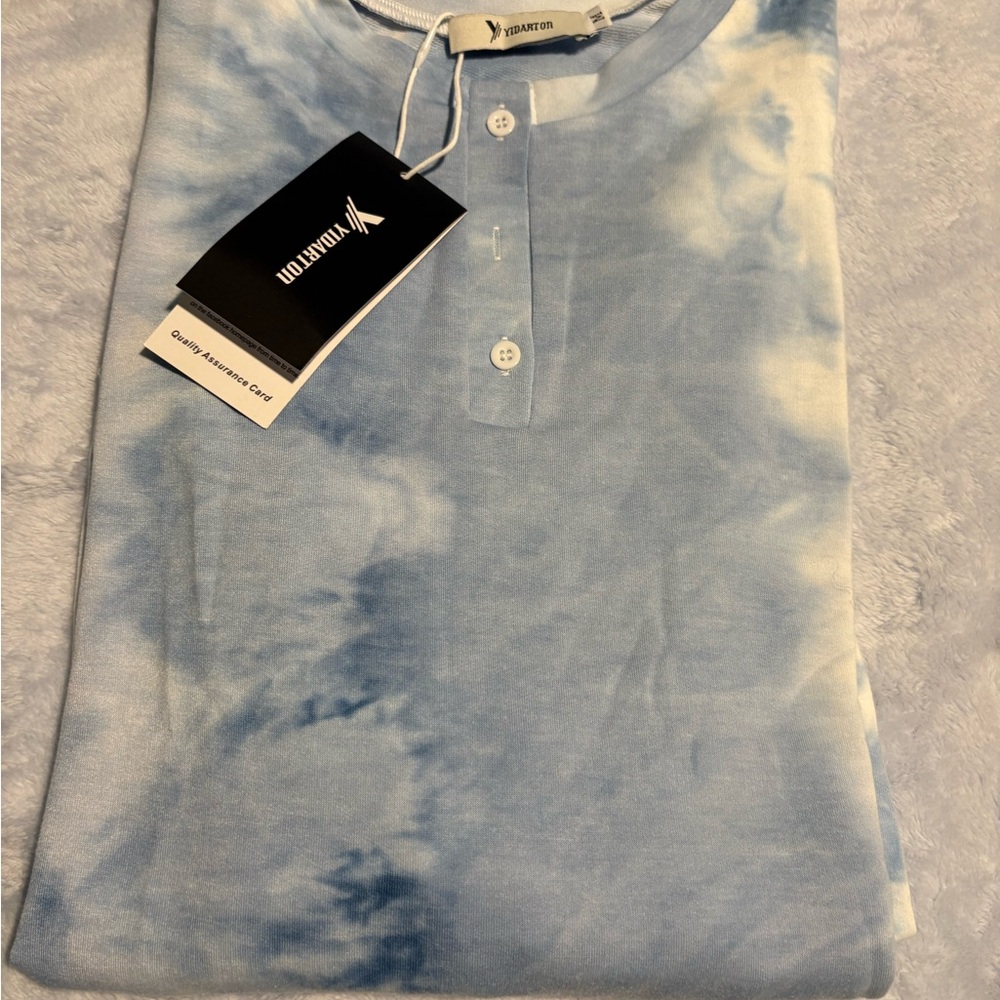 Women’s comfy lounge set Light Blue Tie-Dye long sleeve top with matching shorts